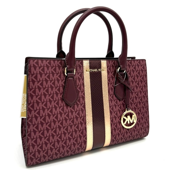 Michael Kors Sheila Medium Center Zip Satchel Bag Ox Blood Multi - Picture 3 of 11